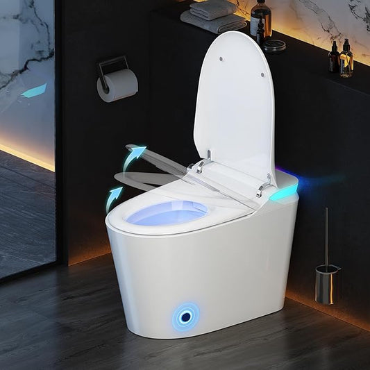 Vipbear Smart Toilet with Bidet Built in, Bidet Toilet with Heated Seat and Night Light, Modern Tankless Toilet for Bathroom, One Piece Toilets with Auto Soft Close, Deodorization, Dryer, Foot Sensor