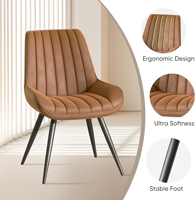 Nalupatio Modern Dining Chairs Set of 4, Comfy Dining Room Chairs with Thick Cushions, Upholstered Fabric Kitchen Side Chairs with Metal Legs, Brown