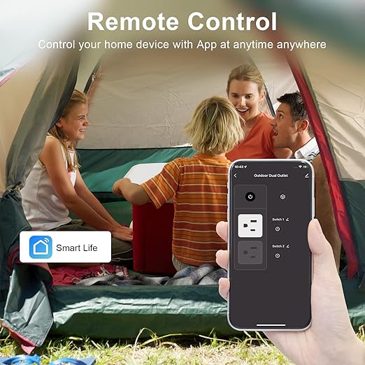 WiFi Outdoor Smart Plug, Smart Plugs That Work with Google Home for Voice Control, Wireless Remote APP Control Smart Outlet Timer with 2 Grounded, No Hub Required