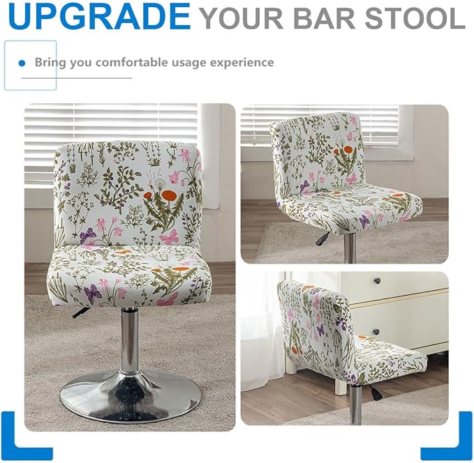 Levoberg Bar Stool Set of 2 Printed Armless Swivel Barstools Slipcovers with Backs Stretch Square Counter Height Bar Stools Covers Mid Low Back Chair Cover for Kitchen Dining Room