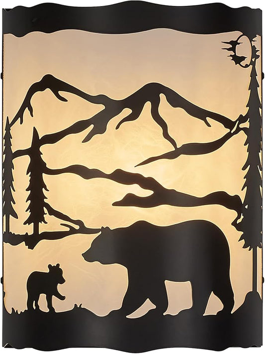 Rustic Bear Sconce Wall Lamp with Shade – E26 Base, Large Modern Farmhouse Wall Light for Bedroom, Living Room, Hallway, Stairway, Headboard, Porch-13 H*10 W*5 D（in）
