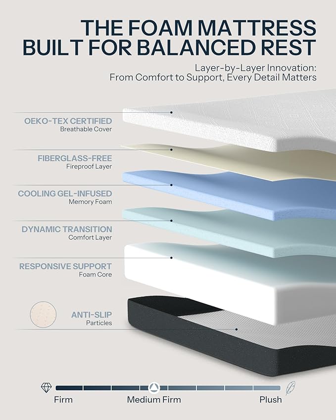 Life Balance 12 Inch Twin Mattress, Gel Memory Foam Twin Size Mattress Made in USA, Pressure Relief, Motion Isolation, CertiPUR-US Certified, Fiberglass Free Colchones in a Box Medium Firm, CY-12-T