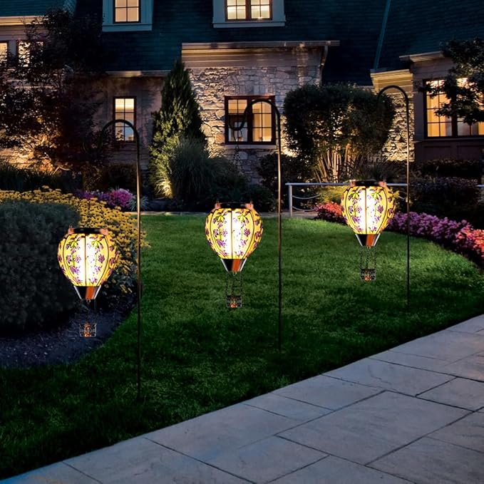 Starsoul Violet Hot Air Balloon Solar Lantern with Flickering Flame Light Solar Powered Hot Air Balloon Lamp Hanging Solar Light Waterproof for Patio Garden Yard Farmhouse Decor