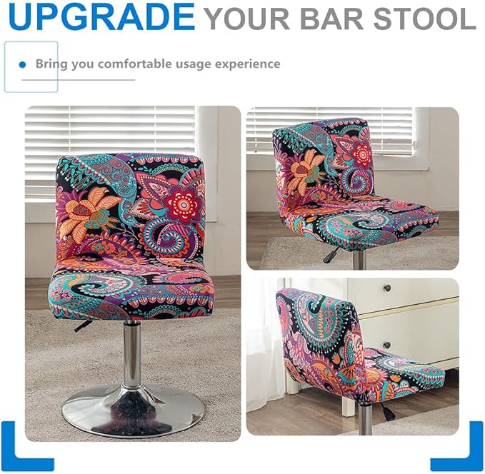 Levoberg Bar Stools Cover Set of 2 Printed Armless Swivel Barstools Slipcovers with Backs Stretch Square Counter Height Bar Stools Covers Mid Low Back Chair Cover for Kitchen Dining Room Bar #6
