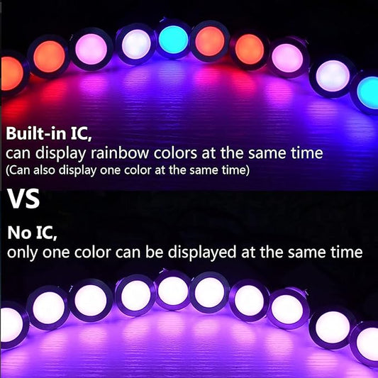 LED Deck Lights Kit, 20 Pack 1.77" RGBW+IC Multicolor Dynamic Low Voltage Recessed Landscape Lights, IP67 Waterproof 12V Step Light Outdoor for Garden Yard Path Ground Stairs, Work with Alexa/Google
