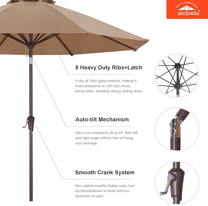 ABCCANOPY OLEFIN® 5-Year No Fading 9FT Patio Umbrella, Outdoor Table Umbrella with 8 Sturdy Ribs for Deck, Backyard, Yard (Desert)