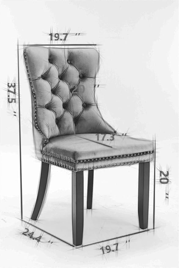 Solid Wood Velvet Upholstered Dining Chair with Golden Stainless Steel Plating Legs,Contemporary Design W/Nailhead Trim,Set of 2,for Living Room,Apartment,Gray and Gold