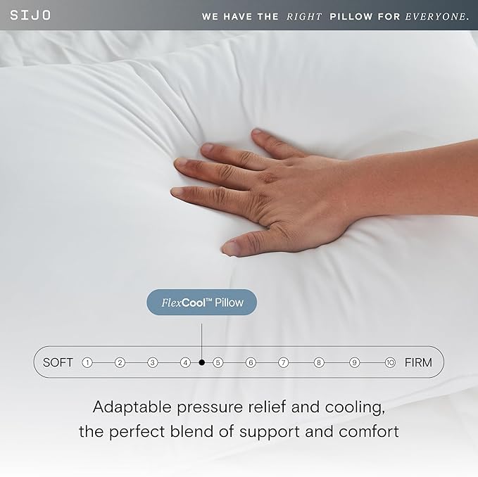 Sijo FlexCool Shredded Memory Foam Pillow - Adjustable Loft Pillow w/Cooling Surface - Good Housekeeping 2026 Bedding Award Winner - CertiPUR-US - Medium Firm for Back, Side, Stomach Sleeper (Queen)