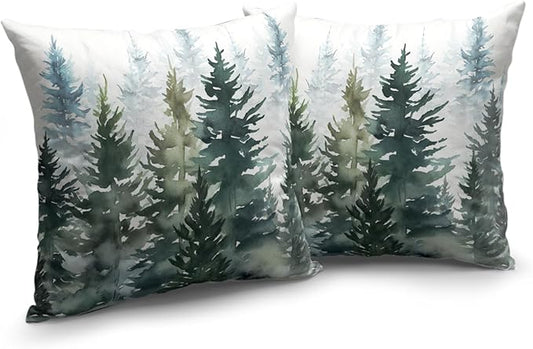 Watercolor Green Tree 24x24 Pillow Covers Set of 2 Nature Themed Christmas Decorative Pillow Cases Rustic Forest Pillow Protector Winter Farmhouse Square Cushion Cases for Home Couch Sofa