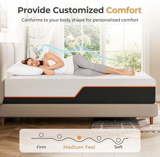 Vesgantti King Mattress, 14 Inch Gel Memory Foam Mattress King Size with Comfort Foam for Pressure Relief & Cool Sleep & Body Support, Made in USA, Medium Feel Bed in a Box, White