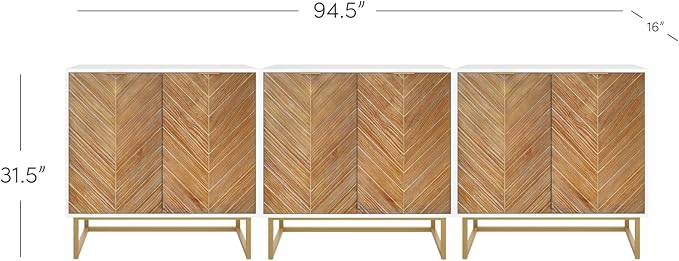 Nathan James Enloe Modern Storage Free Standing Accent Cabinet TV Stand with Doors in a Rustic Pine Wood Finish and Gold Metal Base for Hallway, Entryway or Living Room, Brown/White/Gold, Set of 3
