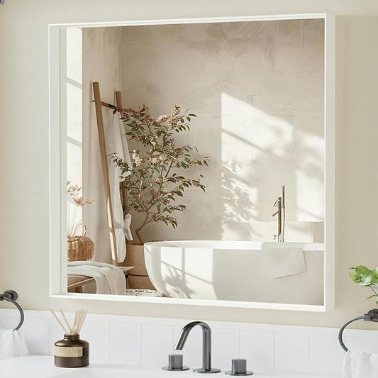 36x30 Inch White Bathroom Mirrors for Over Sink, Rectangle Framed Mirror, Wall Mounted Vanity Mirror for Bedroom, Living Room, Entryway Horizontal/Vertical