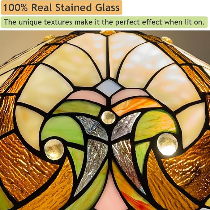 Tiffany Pendant Light fixtures 16" Wide Stained Glass Pendant Lighting Vintage Style 2 Lights Hanging Lamp for Kitchen Dining Room Bedroom
