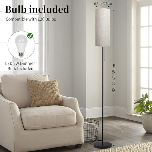 Floor Lamp for Living Room, Modern Standing Lamps with Lampshade, Minimalist Tall Lamp with Chain Switch for Living Room, LED Bulb Included (Beige Shade)