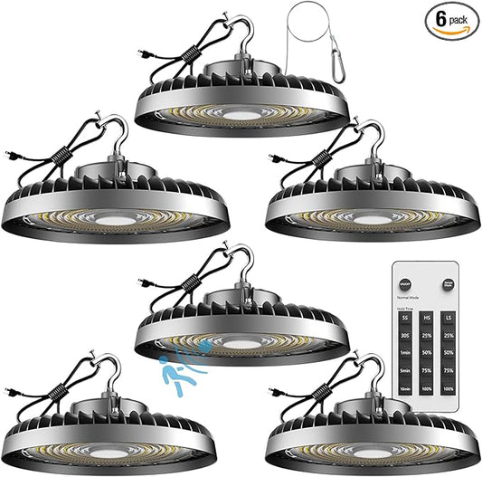 Lightdot Smart 200W(209x1W) High Bay LED Lights 30,000LM UFO Lights with Control (Supports Normal Mode & Motion Mode) ETL-Listed US Plug for 25-35FT Height Warehouse-6Yrs Warranty-6Pack