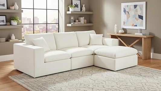 Nigoone 108" Sectional Couches for Living Room, Modular Cloud Sofa with Ottoman, Memory Foam Boneless L Shaped Couch, Adjustable Sofa Backrest, 4 Eater, Warm White | Breathable Material, Deep Seat, High-Resilience Foam
