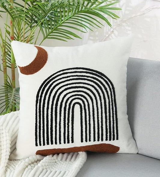 Merrycolor Boho Throw Pillows 20x20 Inches,Soft Woven Tufted Pillow Covers Square,Abstract Moon Pillow Case for Sofa Bedroom Living Room 1 Pcs