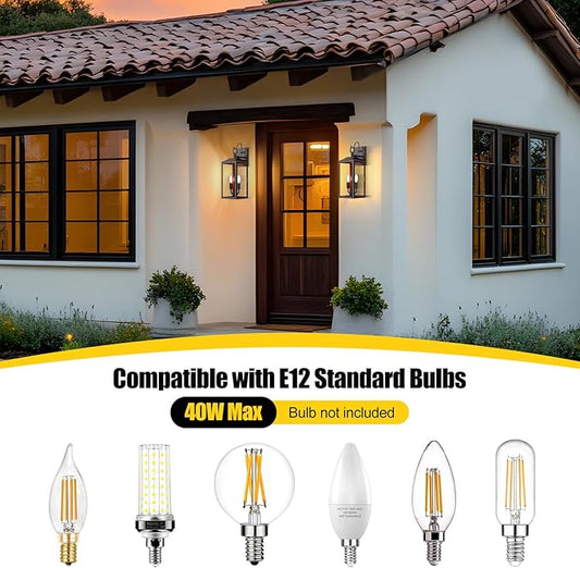 18'' Large Dusk to Dawn Outdoor Lighting, Exterior Sensor Outdoor Wall Lights, Industrial Front Porch Light with Clear Glass, Waterproof Oil Rubbed Bronze Anti-Rust Outdoor Lights for House Garage