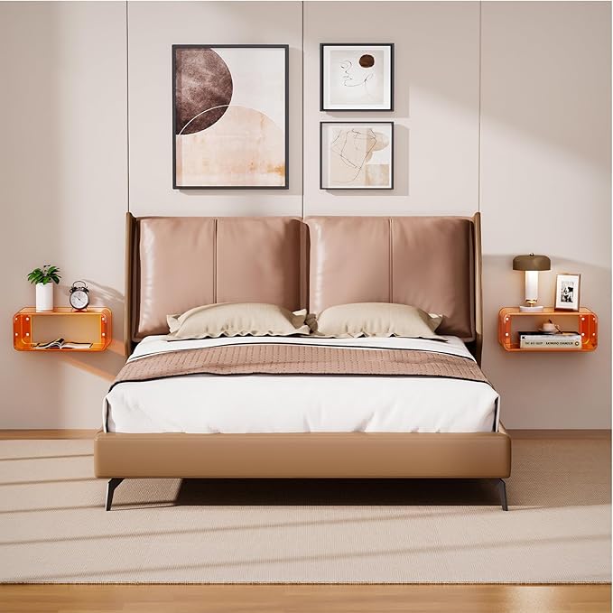 Acrylic Floating Nightstand, Bedside Table, Nightstand Shelf Wall Mounted Bedside Shelf (Orange, Small)