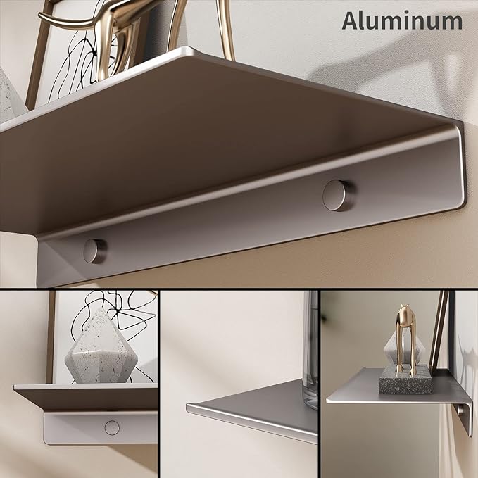 Danpoo Metal Shelf, Long Floating Shelf for Bathroom, 20" Display Shelves for Wall Storage, Grey