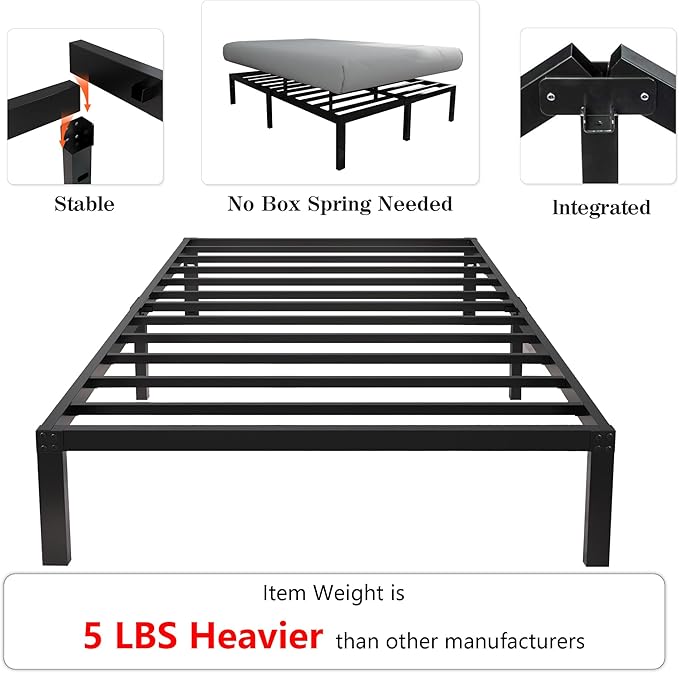 14 Inch Tall 3500lbs Heavy Duty Metal Bed Frame/with Storage/Mattress Foundation/Steel Slats Platform/Noise Free/No Box Spring Needed,Twin XL