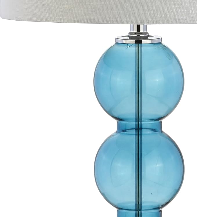 JONATHAN Y 27" Sky Blue/Chrome Triple-Sphere Glass Table Lamp Set of 2, Bedside, White Linen Shade, Modern Table Lamps for Living Room, Bedroom, Office, LED Bulbs Included (JYL1070C-SET2)