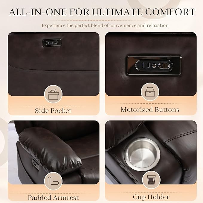 76" Power Reclining Loveseat Sofa, Electric Home Theater Seating with Motorized Buttons/Side Pocket/Cup Holders/4 Colors Ambient Lighting/USB Port/Type-C