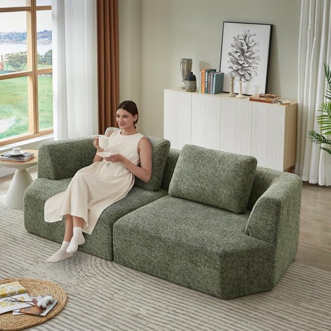 Sofa in a Box Oversized 3 Seater Memory Foam Boneless Couch w/Curved Arms,Plush Chenille Upholstered Cloud Modular Loveseat,No Assembly Needed Compression Sofa