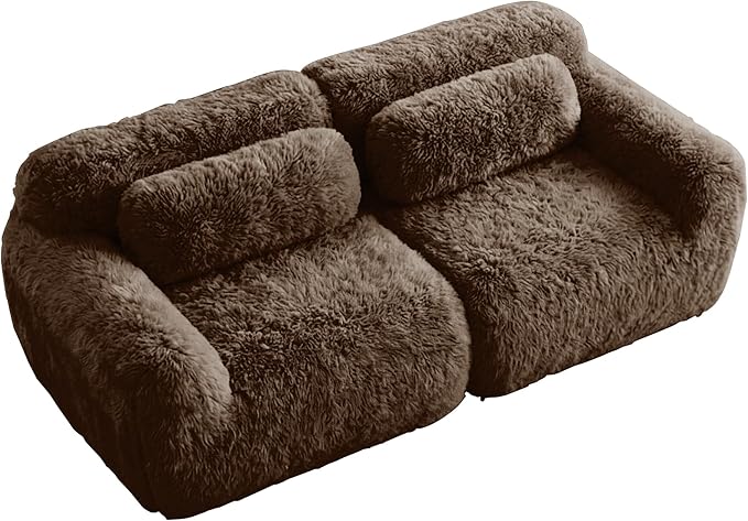 80.4-Inch Boneless Love Seat Couches in a Box, Modern 2 Seat Floor Modular Foam Cloud Sofa Faux Fur Loveseat Couch W/Angle Armrests for Home Apartments Bedroom