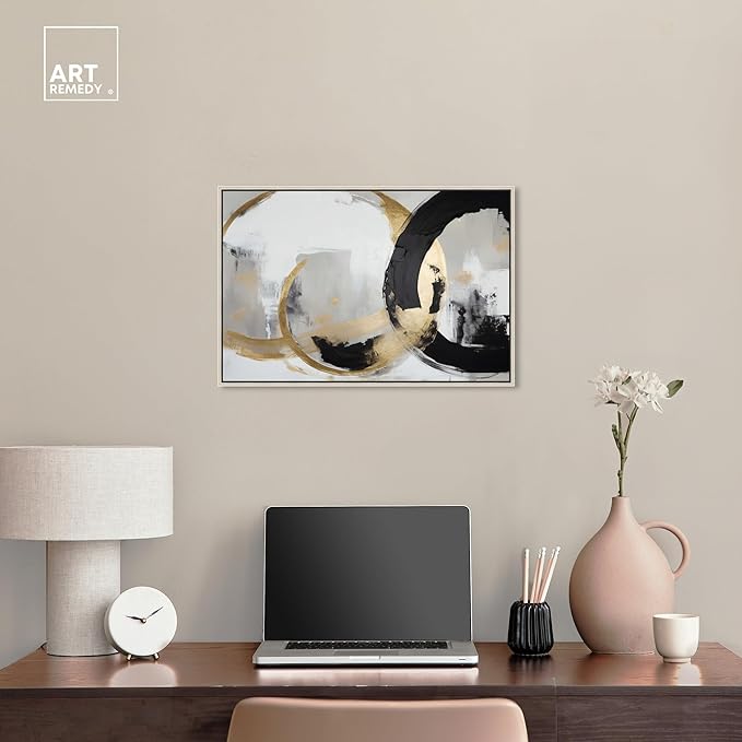 Art Remedy Another Dimension Canvas Modern Black White Abstract Wall Art, Silver Frame, 24" x 16"