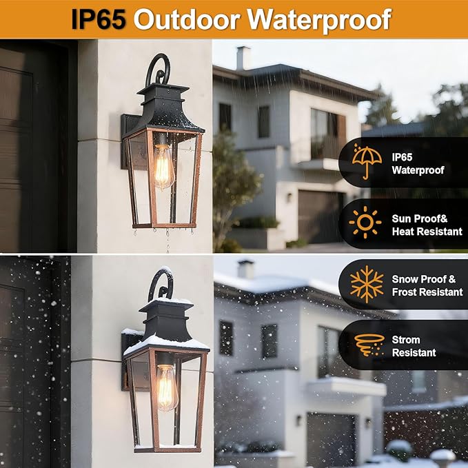 ALVIME 19 Inch Large Outdoor Wall Sconce, Aged & Brushed Copper Exterior Light Fixture, Waterproof Outside Lantern for House Front Door Entryway Porch Garage, E26 Base High Strength Clear Glass