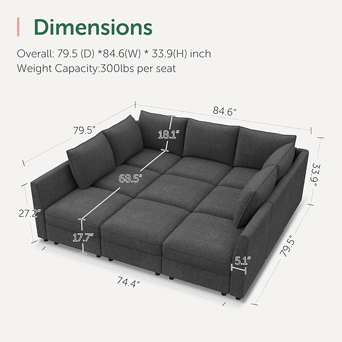 HONBAY Modular Sectional Sleeper Sofa with Storage, Modular Convertible Sectional Couch Bed Module Sleeper Couches for Living Room - Snowflake Velvet Grey