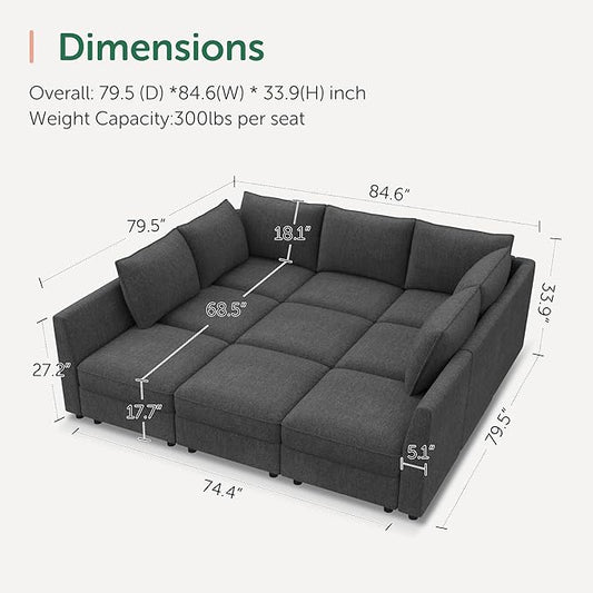 HONBAY Modular Sectional Sleeper Sofa with Storage, Modular Convertible Sectional Couch Bed Module Sleeper Couches for Living Room - Snowflake Velvet Grey