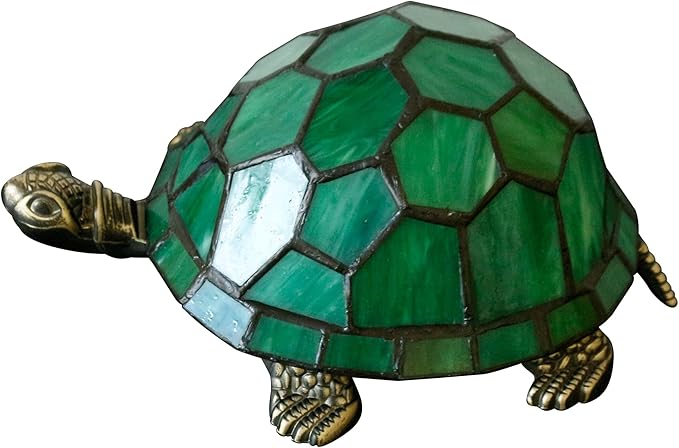 Tiffany Tortoise Lamp Small Stained Glass Turtle Desk Lamp 8X5X4 Inch Animal Antique Accent Table Light (Green Turtle)