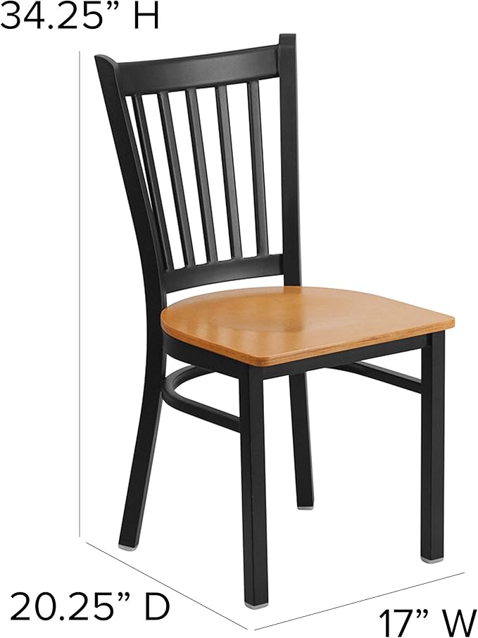 Flash Furniture HERCULES Series Black Vertical Back Metal Restaurant Chair - Natural Wood Seat