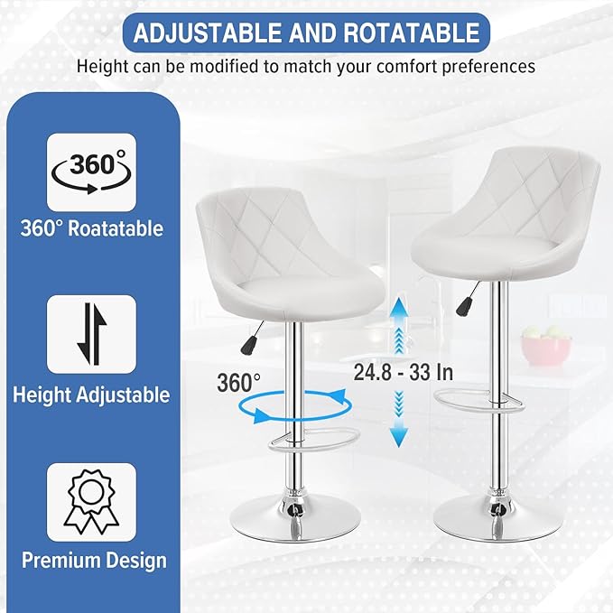 FDW Bar Stools Set of 2 Bar Stools Swivel Stool Height Adjustable Bar Chairs with Back PU Leather Swivel Bar Stool Kitchen Counter Stools Dining Chairs