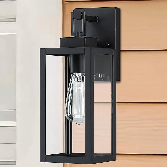 12” Black Wall Sconce Lights-12 Inch Outdoor Wall Light,Exterior Sconce Steel and Glass Outdoor Porch Light, Black Lantern for Front Porch Garage Balcony