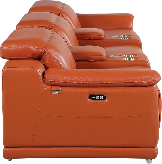 BlackJack Furniture Venice Top Grain Italian Leather Power Recline 5 Piece Sofa - 134" Theater Seating Modern Couch for Living Room Apartment Lounge Home with Adjustable Headrests & USB Port, Camel