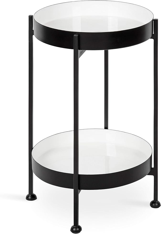 Kate and Laurel Nira Two-Tiered Modern Side Table, 15" x 15" x 24", White and Black, Chic Contemporary End Table for Storage and Decor