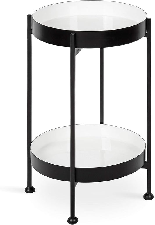 Kate and Laurel Nira Two-Tiered Modern Side Table, 15" x 15" x 24", White and Black, Chic Contemporary End Table for Storage and Decor