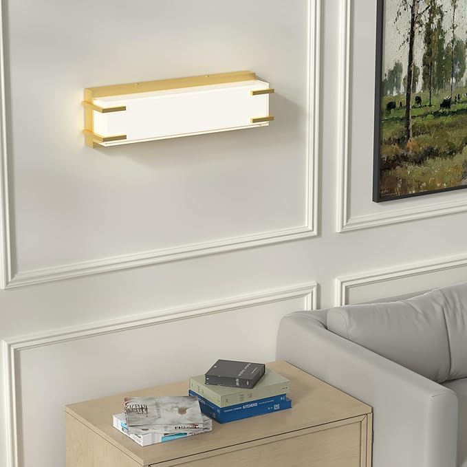 LED Wall Sconce, Wall Lamp with Brushed Nickel Finish and Milky White Lampshade, LED Sconces Wall Lighting 4000K Daylight CCT, 110 Volt Hardwired Wall Light fixtures (Gold)