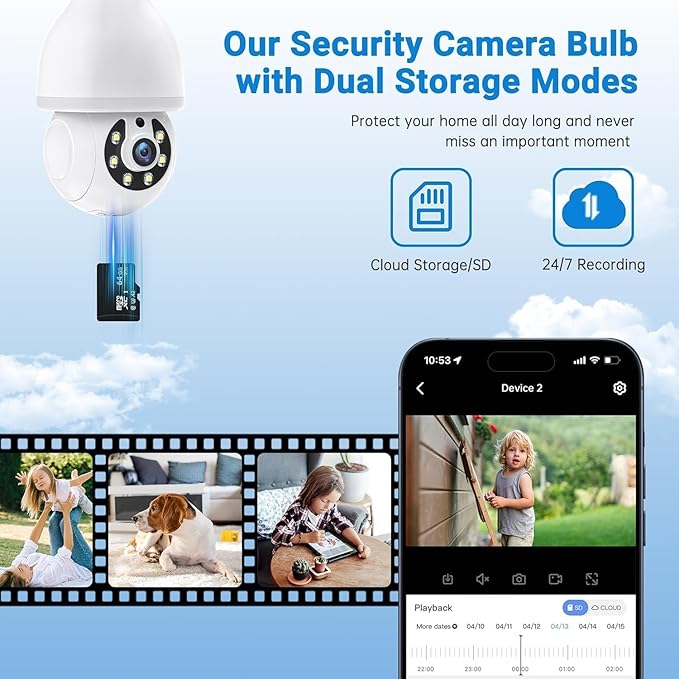 Light Bulb Security Camera -5G& 2.4GHz WiFi Camera Outdoor Wireless Motion Detection and Alarm,Two-Way Talk,Color Night Vision,Human Detection, Light Socket Camera (white01)