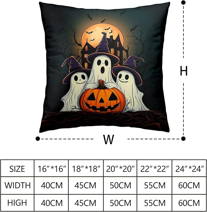 Set of 2 Halloween Pillow Covers 16x16 Ghost Throw Pillow Covers Full Moon Night Castle Bat Pillow Case Jack-O-Lantern Cushion Case for Holiday Party Decor Couch Sofa