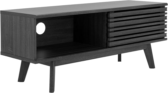 SAFAVIEH Aurelio TV Stand for up to 55" Flatscreen – Distressed Black, 1 Sliding Door with Interior Storage and Open Shelves, Entertainment Media Console (MED9600E)