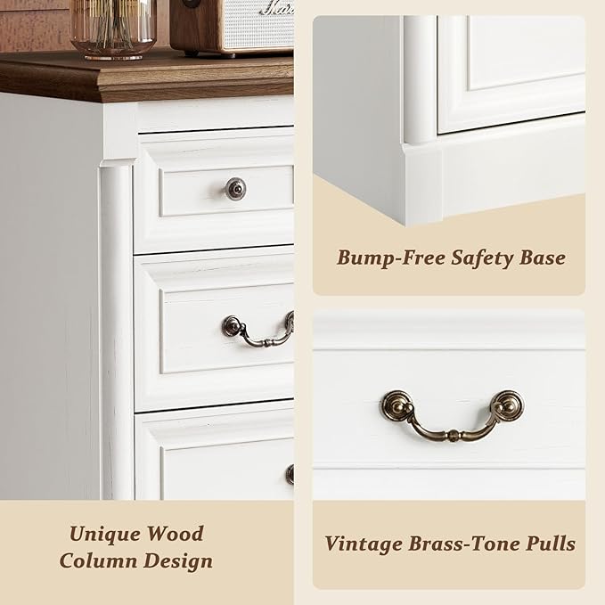 Concho Farmhouse 8 Drawers Dresser for Bedroom, 53'' Wide Wood Chest of Drawers with Spacious Deep Storage Space, Rustic Storage Dressers Organizer, TV Stand for Living Room, Bedroom, Antique White