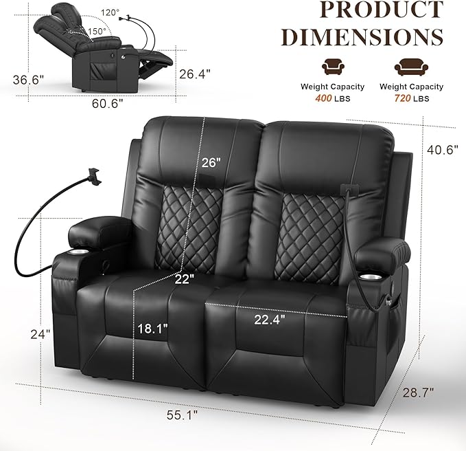 FURNIMAT Loveseat Recliner Sofa Set with 2+1 Pieces in Living Room, 2 Seater Reclining Loveseat Leather, 1 Recliner Chair with 360 Degree Swivel Single Sofa Seat