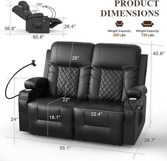 FURNIMAT Loveseat Recliner Sofa Set with 2+1+1 Pieces in Living Room, 2 Seater Reclining Loveseat Leather, 2 Recliner Chairs with 360 Degree Swivel Single Sofa Seat