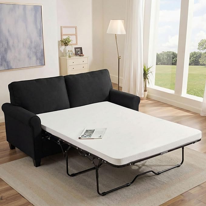 Pull Out Sofa Bed with Mattress, 57" Convertible Sofa Bed Loveseat, Twin Sleeper Sofa Couch with Pocketed Coil Seating, Upholstered Fabric Sofa Bed for Small Spaces,Black | sofa bed, futon sofa bed, sofa bed couch, Sleeper Sofa, pull out sofa bed