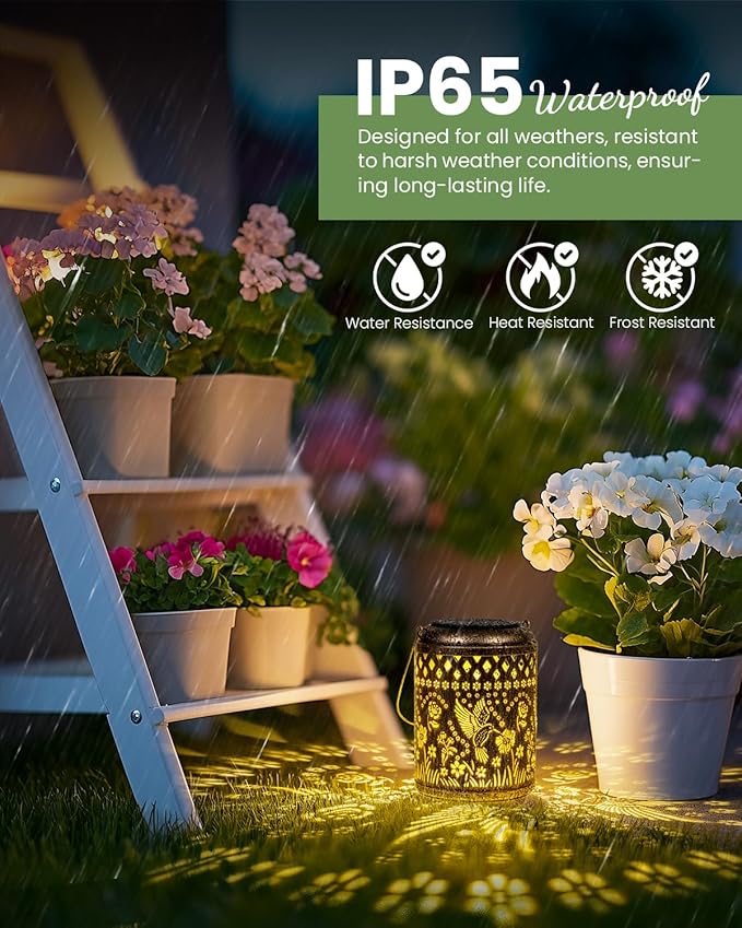 Christmas Outdoor Decor Solar Lanterns Hanging Waterproof, 2Pack Hummingbird Garden Decor Gifts for Women Mom, Solar Lights Metal Fall Decoration Outside for Yard, Patio,Garden,Backyard,Porch