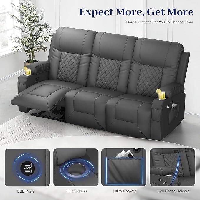 FURNIMAT Recliner Sofa Set with 3+1 Pieces in Living Room, 3 Seater Reclining Sofa, 1 Recliner Chair with 360 Degree Swivel Single Sofa Seat